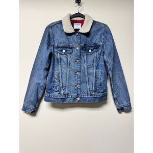 OLD NAVY Buffalo Check Flannel Lined Sherpa Collar Jean Jacket, Sz M